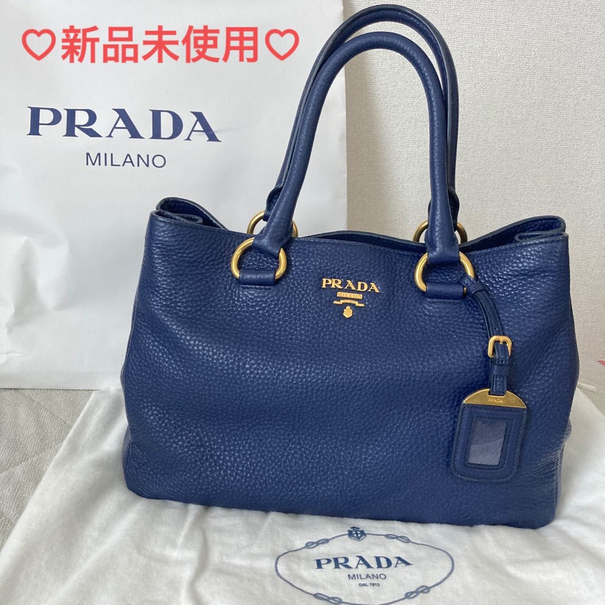 新品♪PRADA ネイビー　レザーハンドバッグ 2way トートバッグ　プラダ