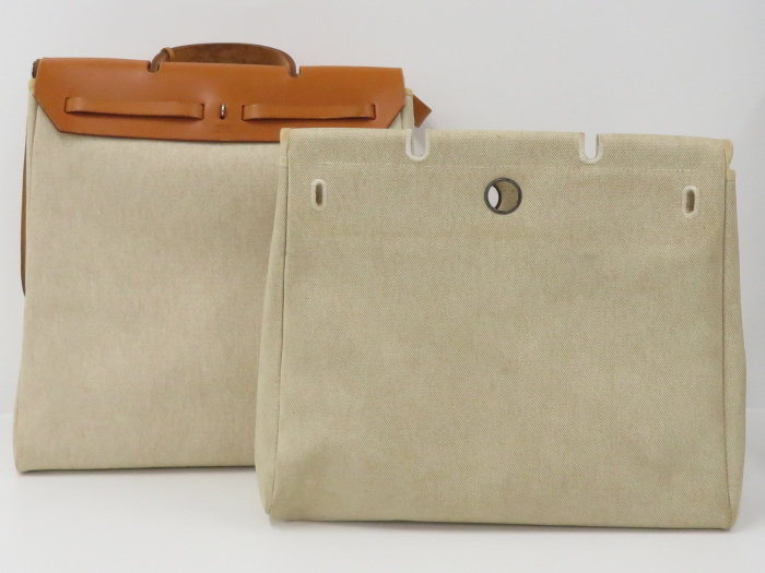 【中古】HERMES エールバッグMM 2WAY ショルダーバッグ トワルアッシュ レザー ベージュ ブラウン □C刻印_画像2