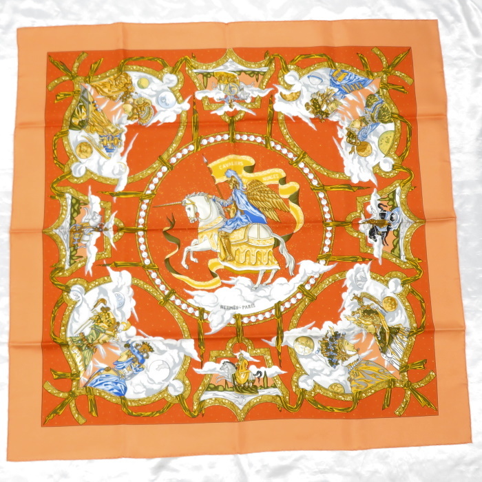 希少HERMES エルメス カレ90 FAITES VOS JEUX オレンジ 人気ブランドの