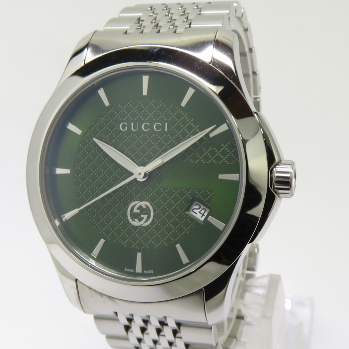 GUCCI Gタイムレス メンズ 腕時計 クォーツ SS グリーン文字盤 126.4