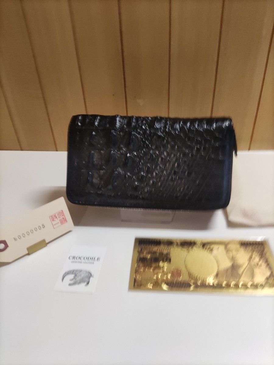 クロコダイル ワニ革 本革 ブラック 実物 貴重品 ダブルファスナー