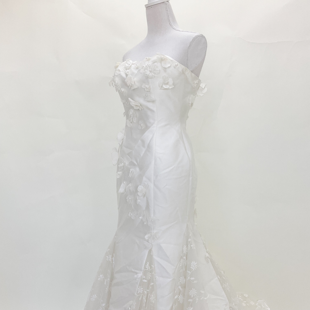 中古 ウエディングドレス オフホワイト 9号T マーメイドラインドレス W-136の画像7