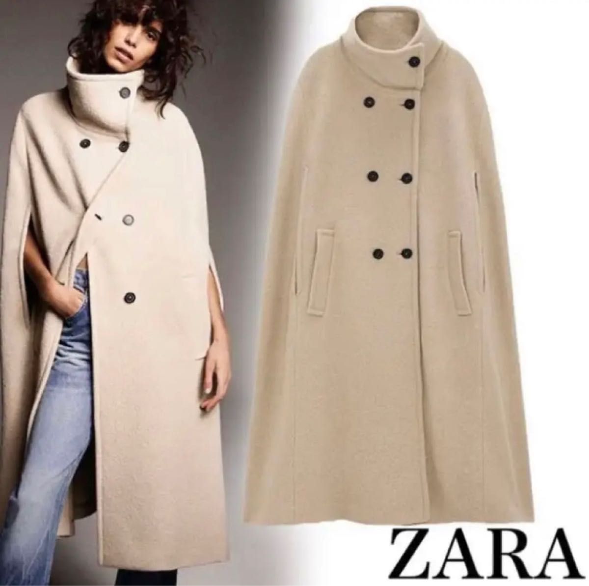 即完売品 新品 ZARA ケープコート ウールコート ポンチョ コート