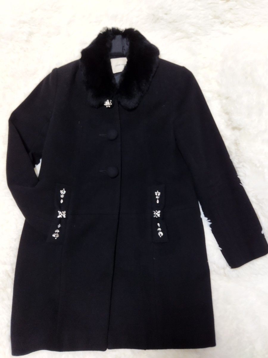 4158【レッセパッセ LAISSE PASSE】ノーカラーコート アンゴラ混 日本