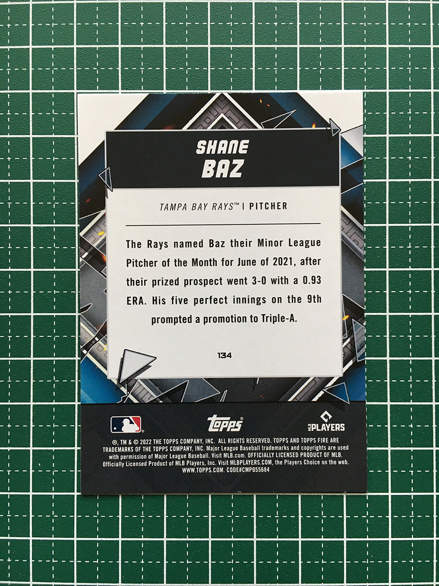 ★TOPPS MLB 2022 FIRE #134 SHANE BAZ［TAMPA BAY RAYS］ベースカード「BASE」ルーキー「RC」★_画像2