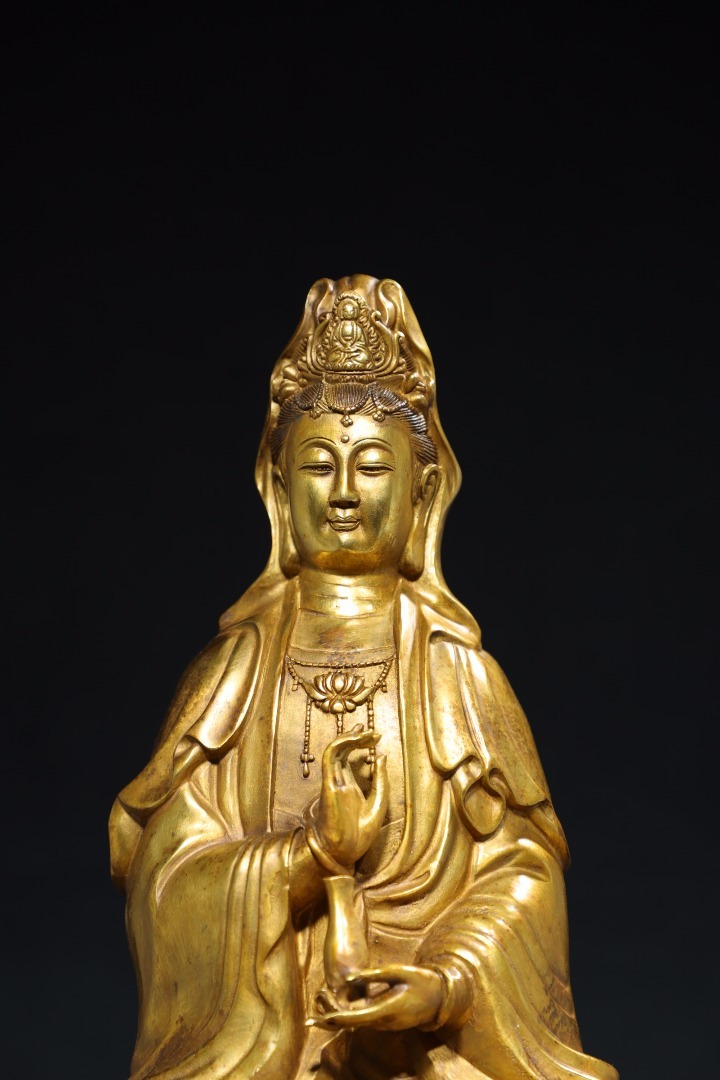 古寶奇蔵】銅製・塗金・祥龍觀音像・置物・賞物・中国時代美術 古寶奇蔵】銅製・塗金・祥龍觀音像・置物・賞物・中国時代美術