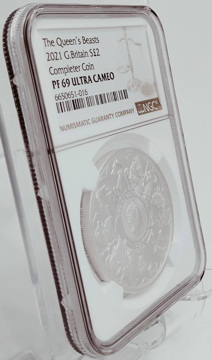 【準最高鑑定! 大人気!】コンプリーター 2021年 イギリス クイーンズビースト 1オンス 2ポンド プルーフ 銀貨 NGC PF69 アンティークコインの画像9