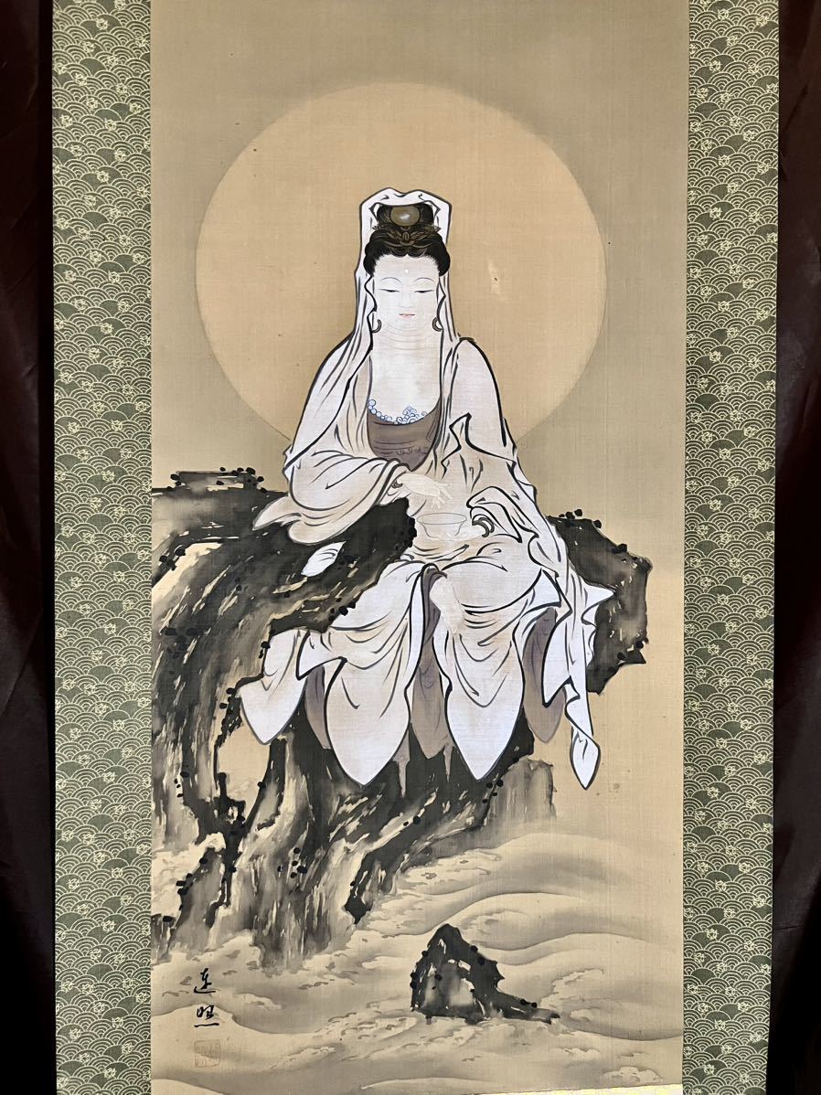 未使用品】【未使用品】掛軸 美濃樽仙『白衣観世音図』仏画 紙本 肉筆