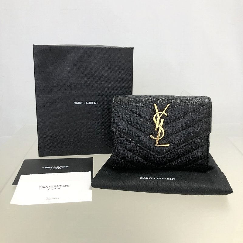 海外輸入 サンローラン 財布 YSL キャビアスキン ブラック コンパクト