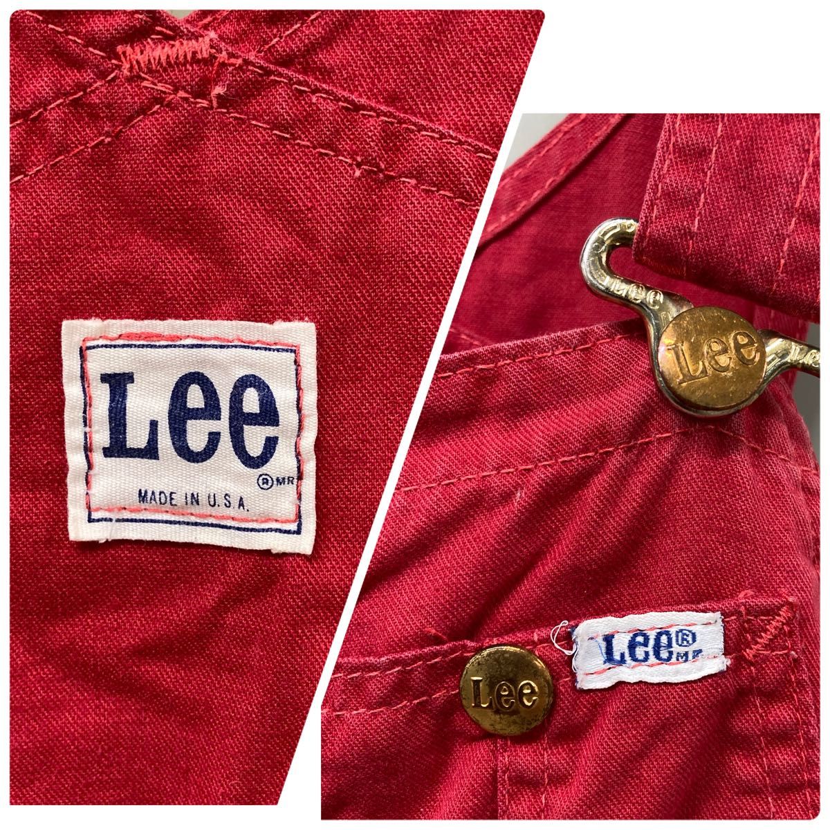 80s Leeリー usa製 overall カラーオーバーオール　ユニオンチケット付き レッド　w32