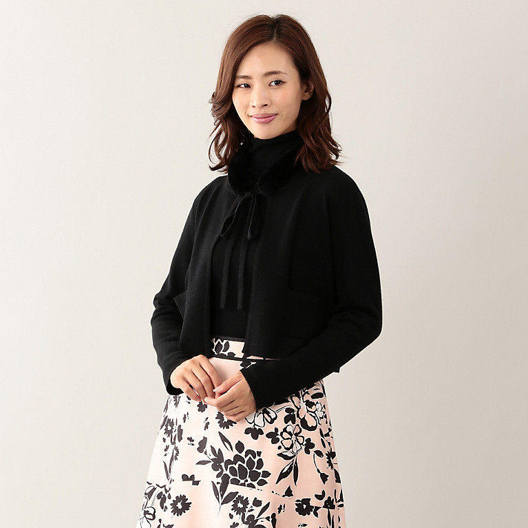  large size new goods TO BE CHIC fur tippet attaching wool silk cashmere knitted cardigan 46 black 39600 jpy 