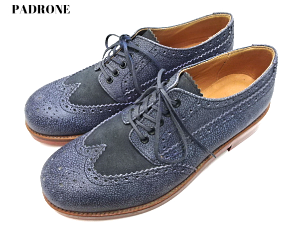 42【PARADONE シューズ Navy Blue パドローネ ウイングチップ 27cm 27.5cm 革靴 レザー メンズ padrone MADE IN JAPAN 日本製】