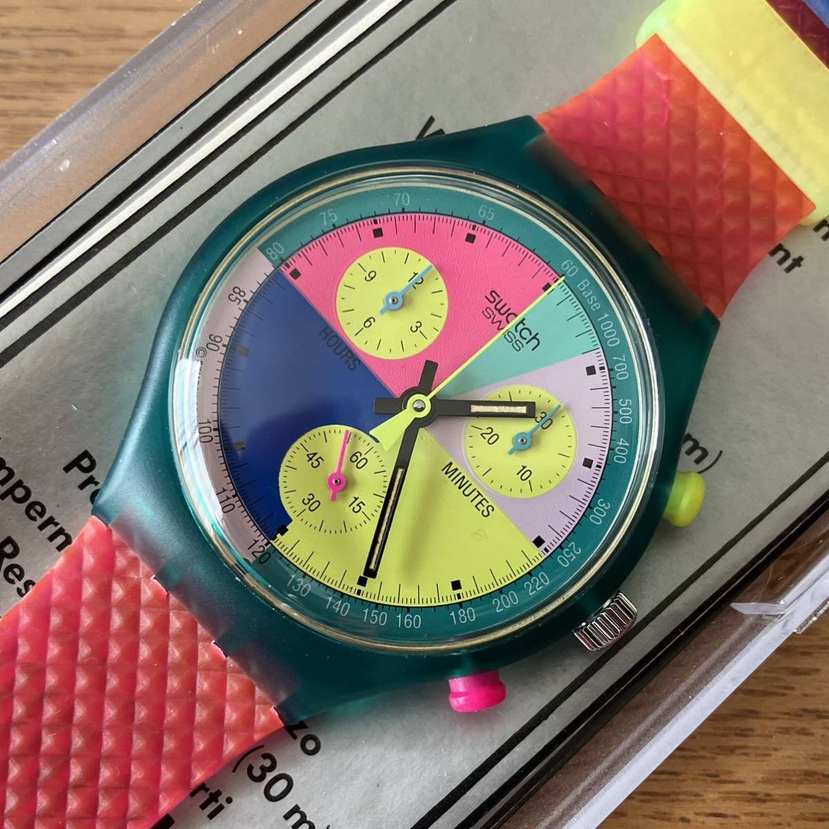 直販新作 未使用 美品 稼働品 SWATCH CHRONO スウォッチ クロノ レザー