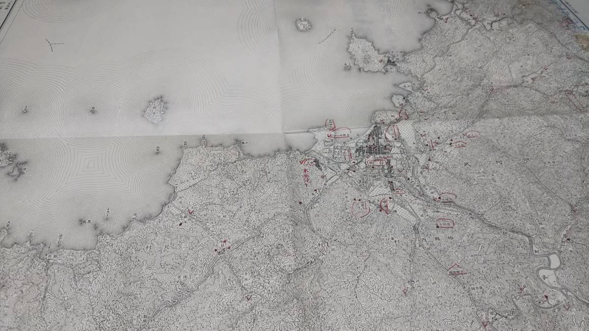 　古地図 　萩　山口県　地図　資料　46×57cm（書き込み多し表裏）明治32年測量　明治35年印刷　発行　B2212_画像2