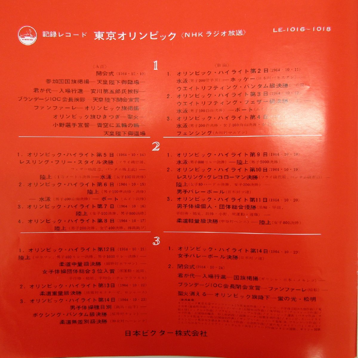 未使用 古い LP レコード　1964 東京オリンピック NHKラジオ LE 1016 - 1018　Re036_画像5