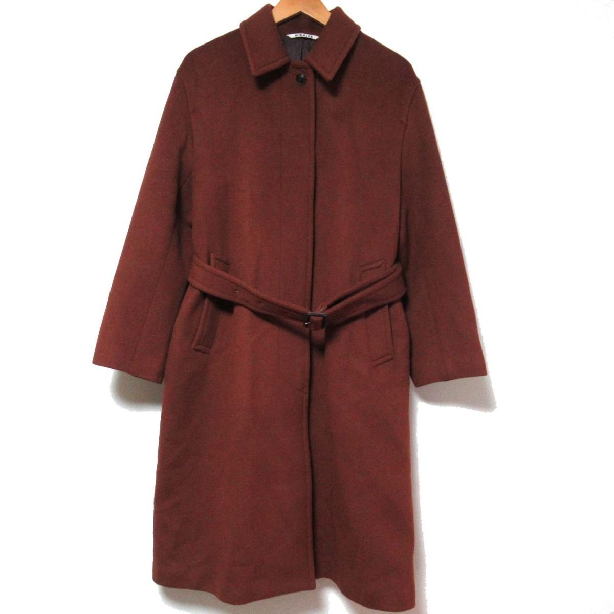 美品 18AW AURALEE オーラリー BEAVER MELTON SOUTIEN COLLAR COAT ビーバー メルトン ステンカラー コート 1 ブラウン系 C1102