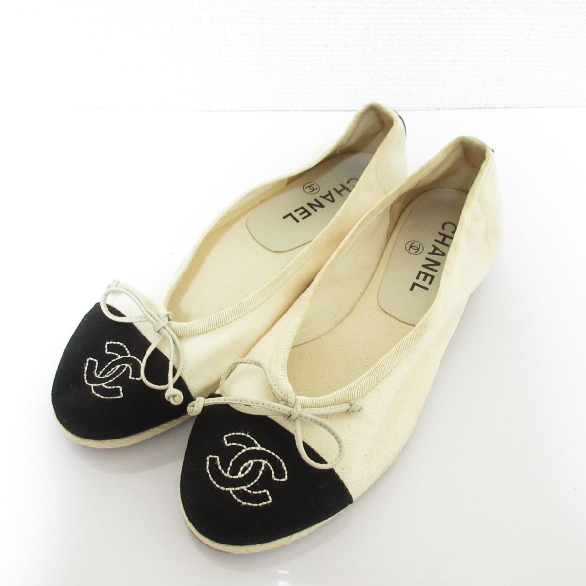 良品 CHANEL シャネル ココマーク キャンバス バイカラー リボン
