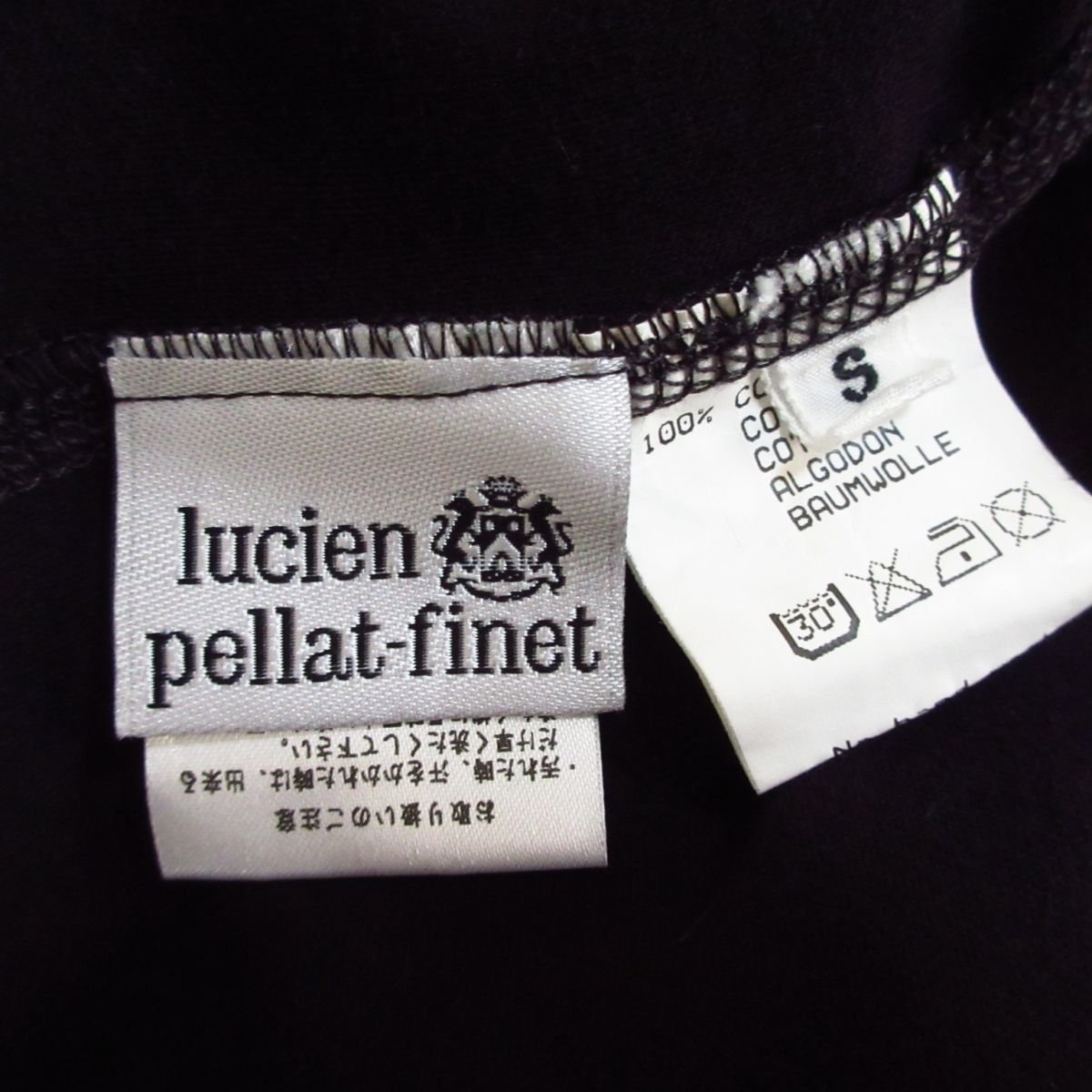 美品 Lucien pellat-finet ルシアンペラフィネ マリファナチェーン装飾 クルーネック 長袖 Tシャツ カットソー S 黒 ブラック 122_画像8