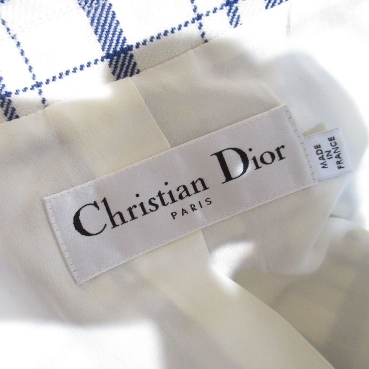 ほぼ未使用 21AW Christian Dior クリスチャンディオール チェック柄 シングル バージャケット テーラードジャケット 36 ホワイト×ブルー_画像4