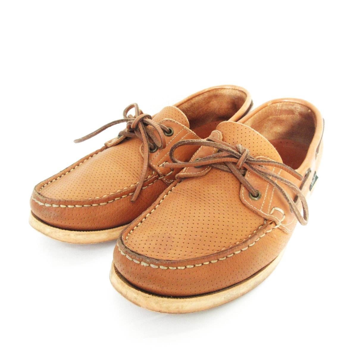 保存版】 良品 Paraboot ブラウン 茶 モカシン デッキシューズ レザー