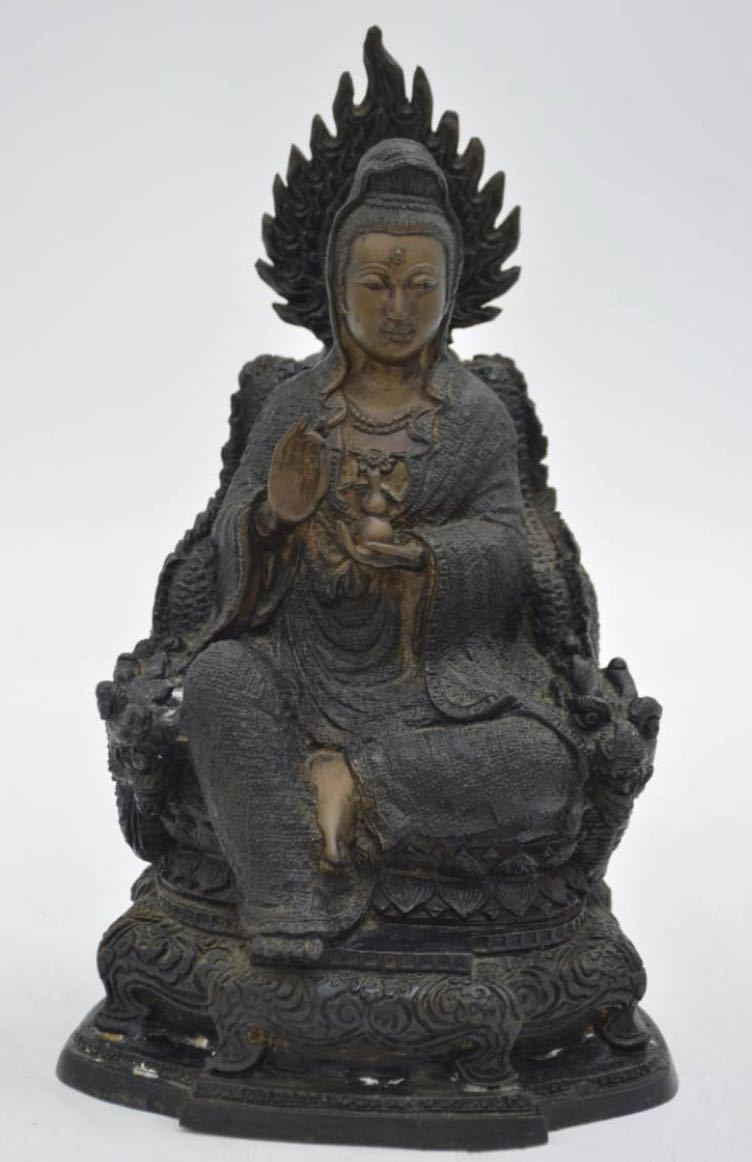 仏教美術 鉄製 観音菩薩像 4キロ 仏像 52cm 高さ 阿弥陀如来 横幅