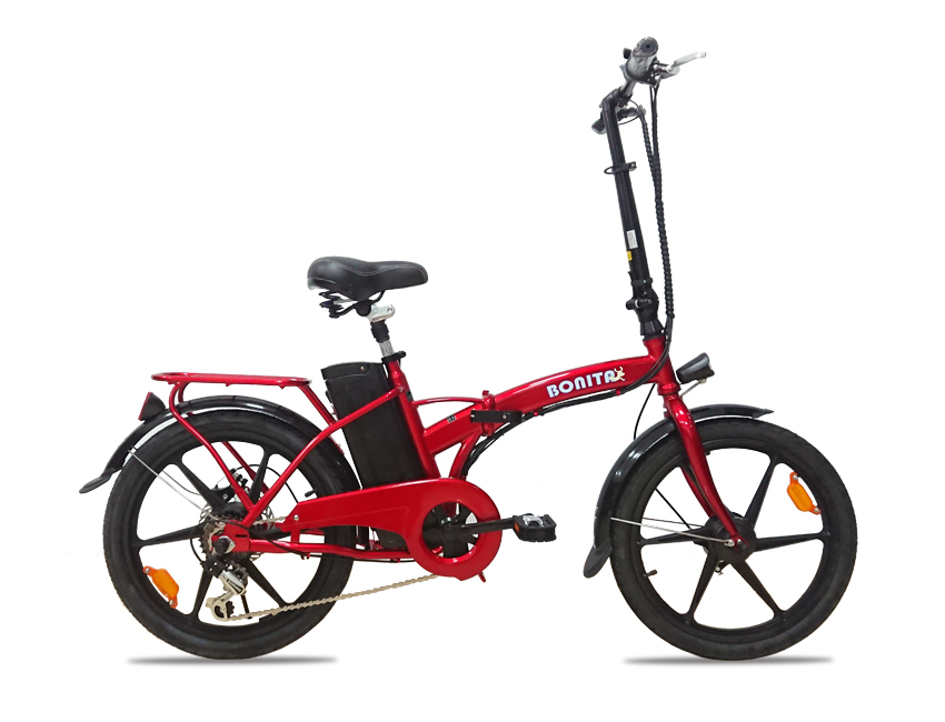 36V版大容量リチウムバッテリー搭載 モペット型 電動自転車 ボニータ20 (BONITA-20）20インチ 折り畳み可能 　赤