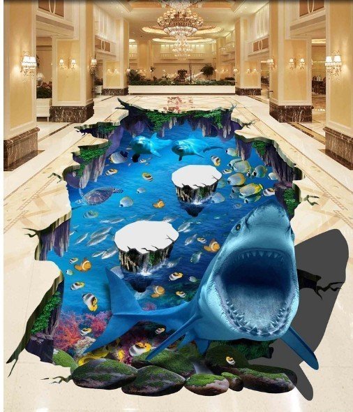 C666 巨大 3D フロアマット 1.45m*3m* 海 水族館 風景 景色 リフォーム リメイク 防音 断熱 滑り止めシート 床 壁 天井 はがせるシール