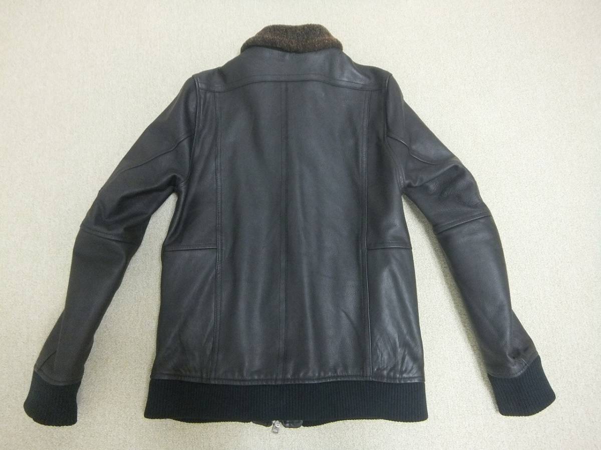 激渋 ☆shama nano universe★ 高級 本革 襟ボア G1 Leather Jacket 肉厚 レザージャケット レザーライダース 黒  40 M