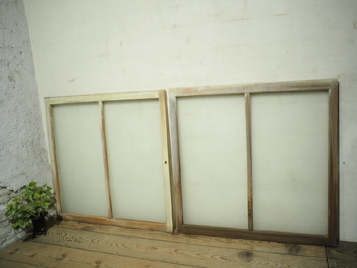 taH0531*(1)[H87cm×W89cm]×2 sheets * Vintage * paint. peel off . old tree frame glass door * fittings sliding door window glass sash store furniture . material retro K under 