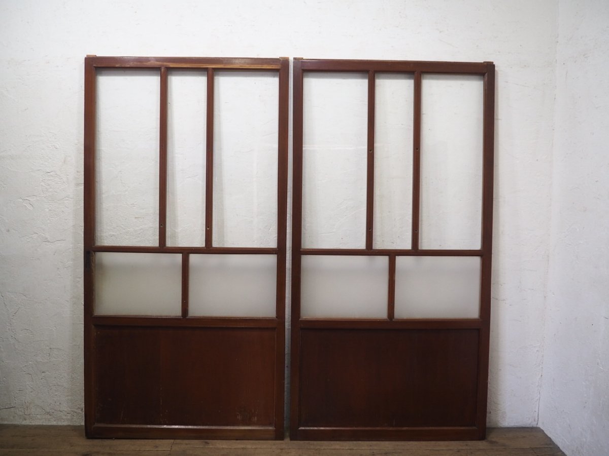 taH0762*(2)[H176cm×W92cm]×2 sheets * antique * taste ... exist old wooden glass door * fittings sliding door entranceway door old Japanese-style house reform retro L pine 