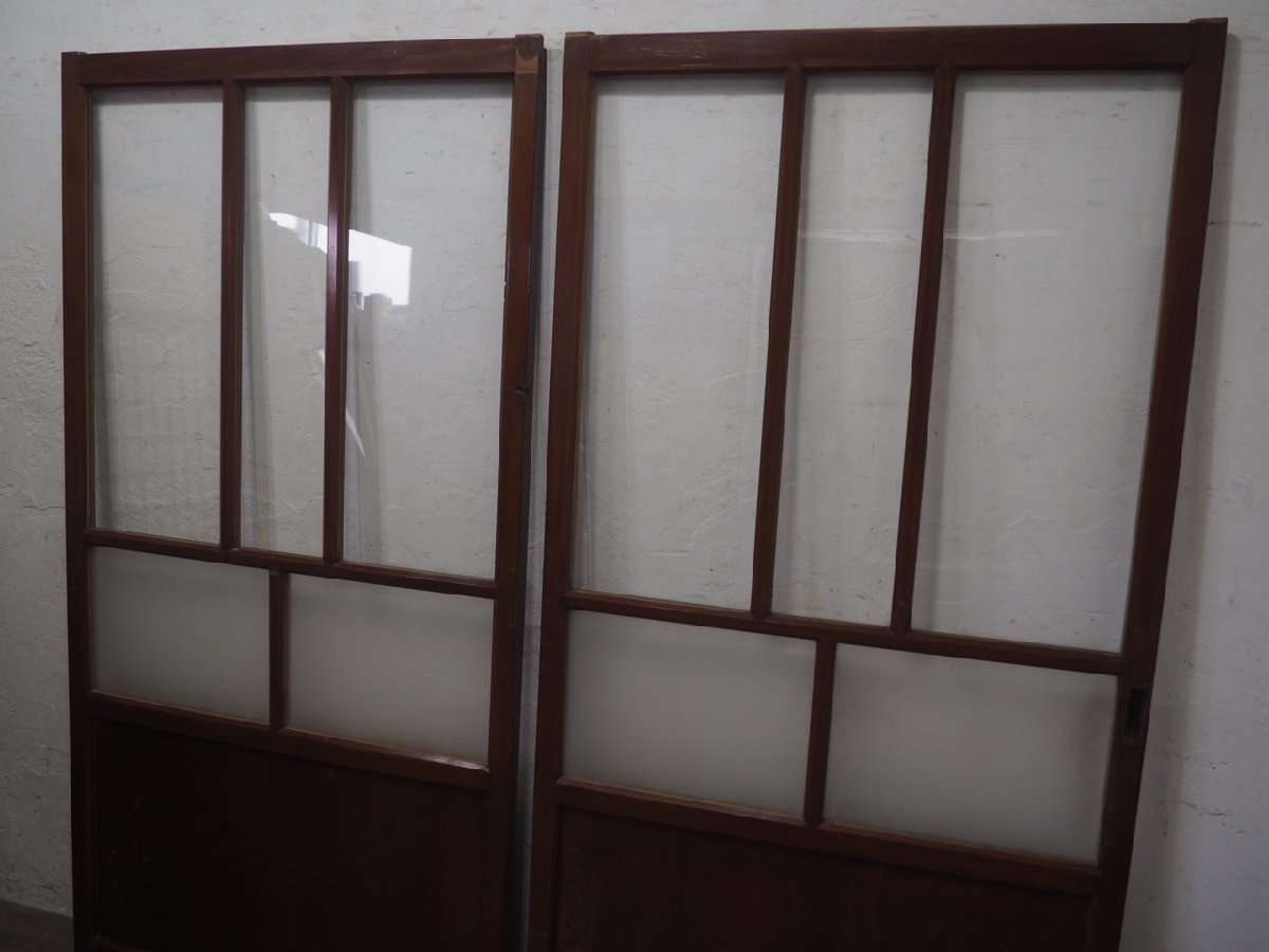 taH0762*(2)[H176cm×W92cm]×2 sheets * antique * taste ... exist old wooden glass door * fittings sliding door entranceway door old Japanese-style house reform retro L pine 