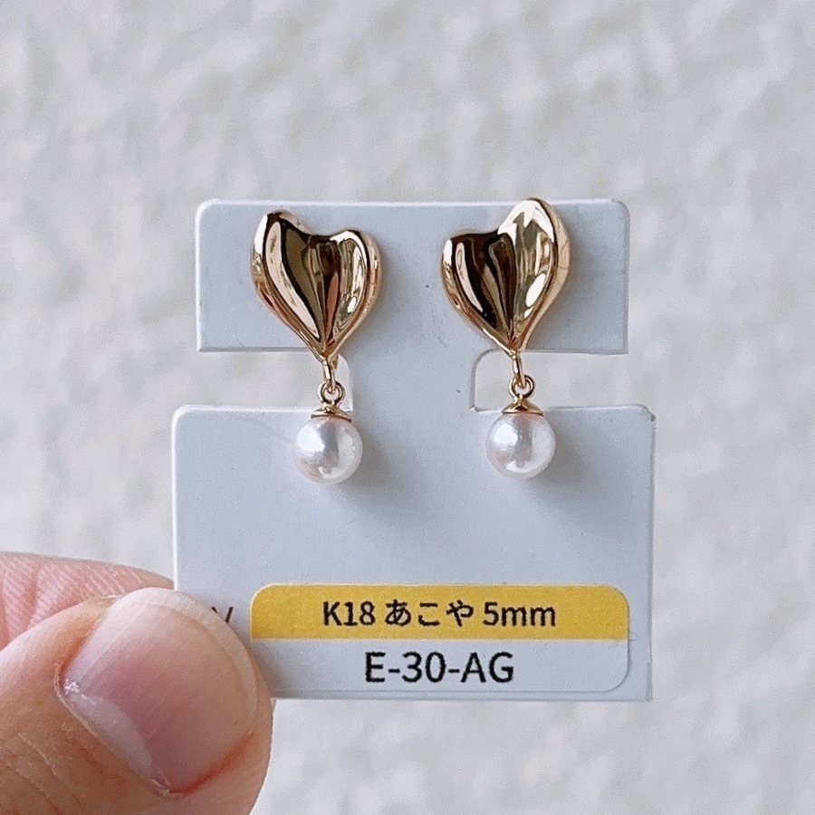 上品な アクシスパール K18イヤリング☆ハート☆ 5.0mm 3642【ピンク