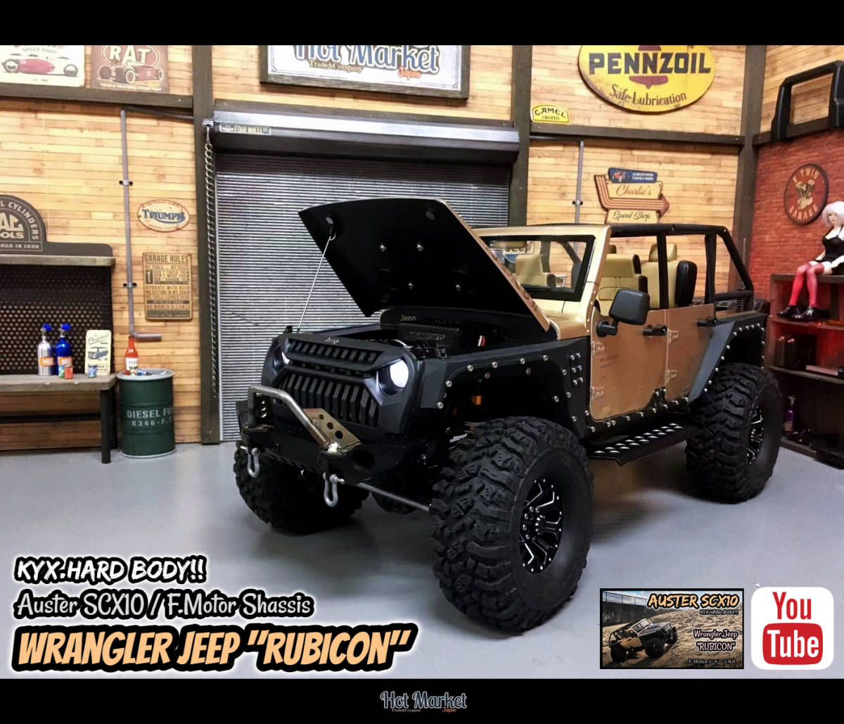 AUSTAR SCX10 Jeep RUBICON ジープ ルビコン KYX製オープン樹脂ボディー クローラーRC 動画有り axial Traxxas_画像1