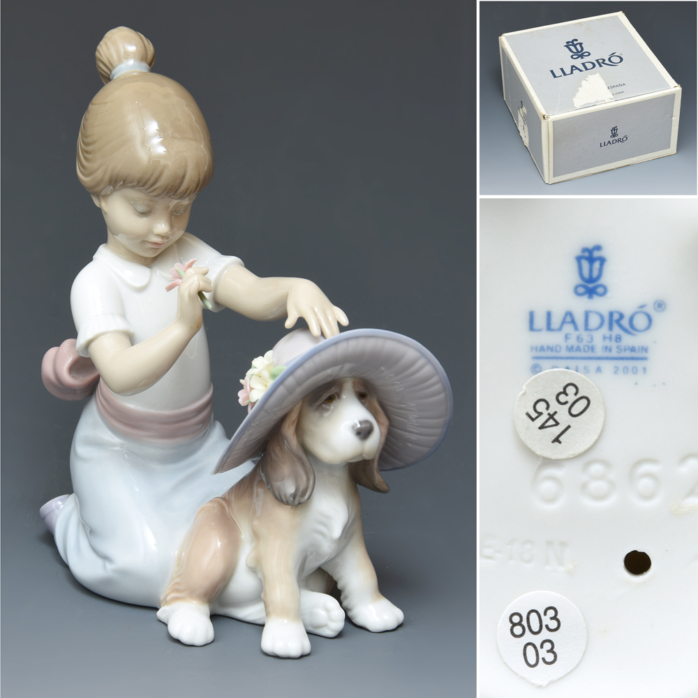 LLADRO リヤドロ 2002年「おめかししようね」フィギュア 高さ15.2㎝ 西洋人形 玩具 西洋美術 紙箱 しおり 磁器人形 スペイン　　z4349o