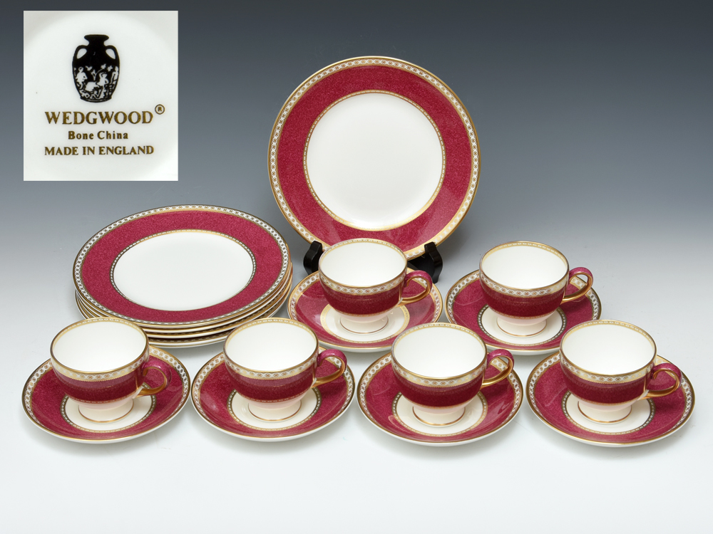 WEDGEWOOD ウェッジウッド「ULANDER」パウダールビー トリオセット６客 カップ ソーサー ケーキプレート 廃盤 洋食器 西洋美術 陶磁器