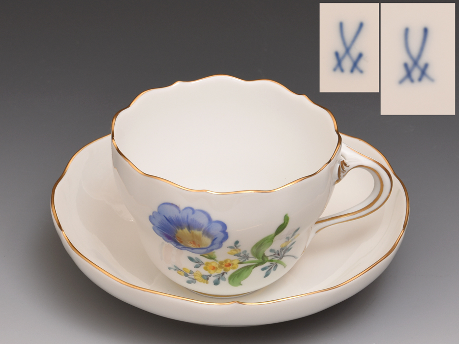 MEISSEN/マイセン ベーシックフラワー 二ツ花 カップ＆ソーサー 雪わり草 洋食器 西洋美術 美品　　z1530o_画像1