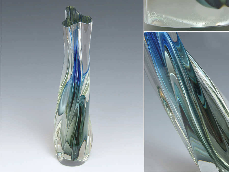 イタリア Murano ムラノ ガラス 高さ34㎝ 流線形 オブジェ 置物 硝子 glass ガラス工芸 インテリア 西洋美術 ムラーノガラス  z3883o