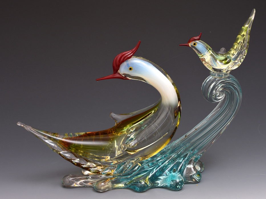 イタリア MURANO ムラノ ヴェネツィア ガラス 水鳥 オブジェ ガラス工芸 センターピース 西洋美術 　b8568s