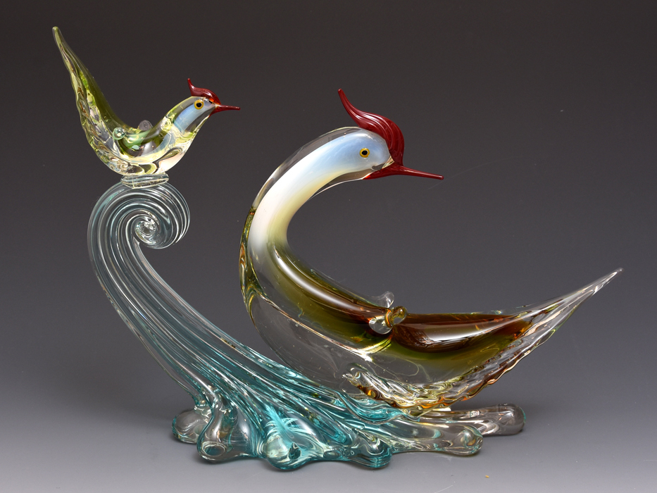 イタリア MURANO ムラノ ヴェネツィア ガラス 水鳥 オブジェ ガラス工芸 センターピース 西洋美術 　b8568s_画像7