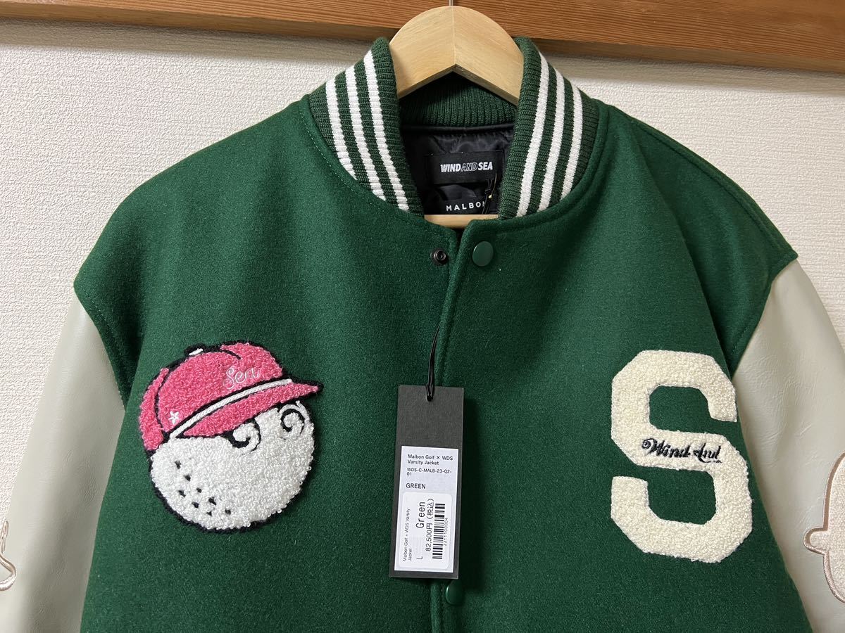 MALBON X WDS マルボン ウィンダンシー バーシティジャケット スタジャン L MALBON GOLF X WDS VARSITY JACKET / GREEN