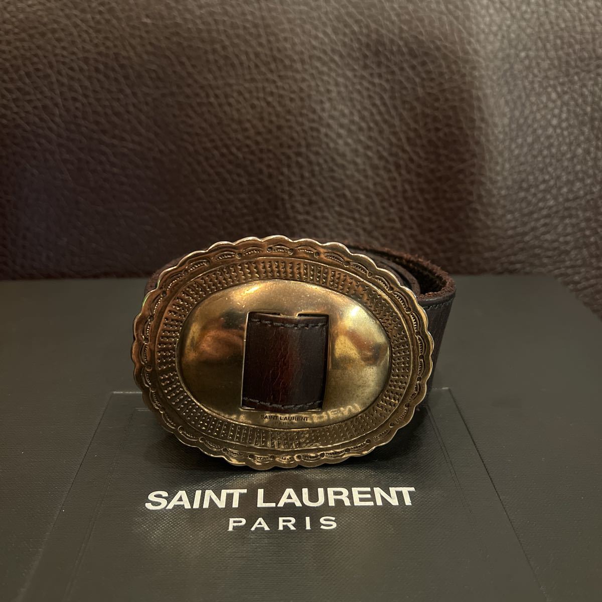 15SS SAINT LAURENT PARIS by Hedi Slimane солнечный rolan Париж Эдди потертость man bohemi Anne кожаный ремень Size80 Brown Италия производства 