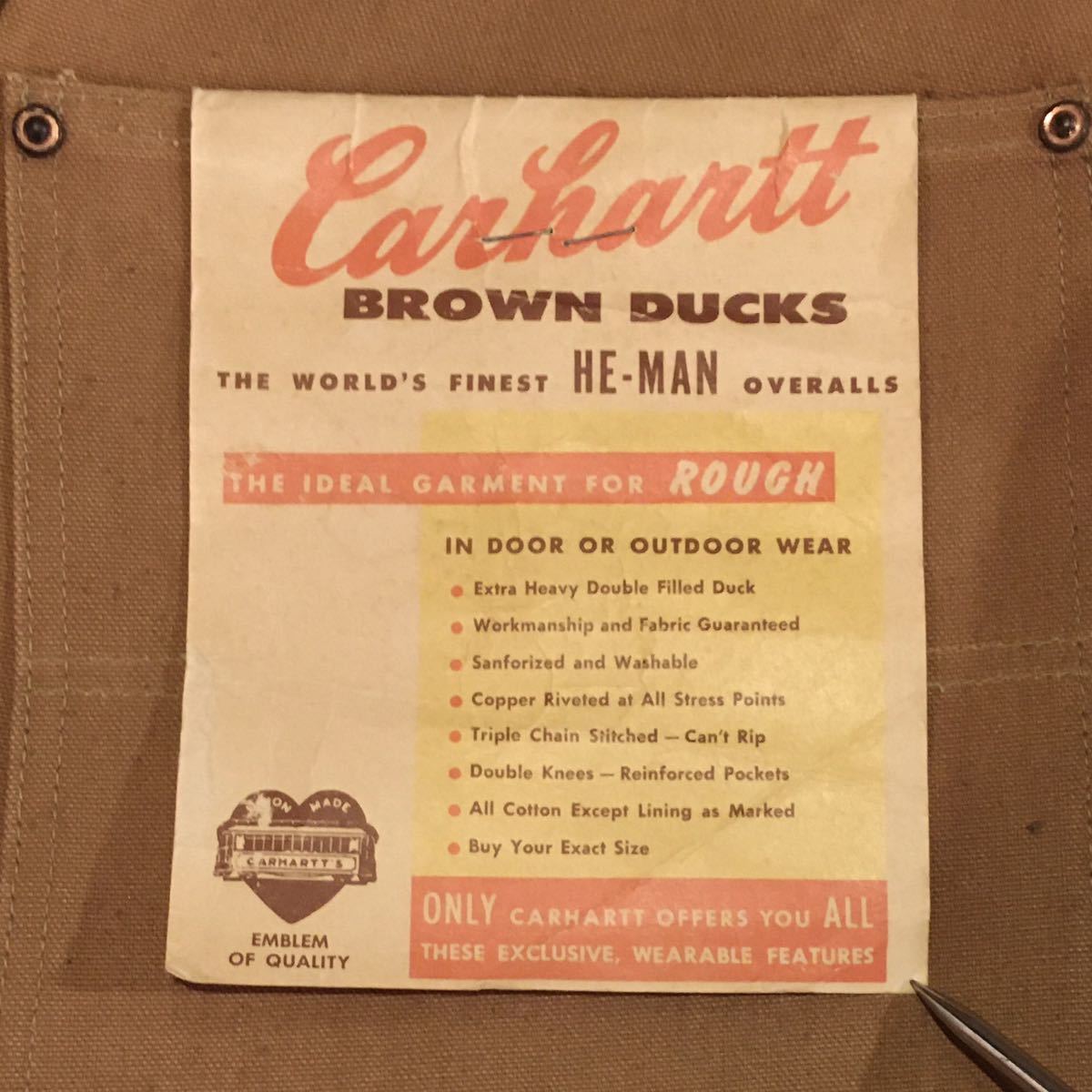 カーハート Carhartt ビンテージ 40s フラッシャー付 デッドストック ダブルニー ペインターパンツ 42×32 ブラウン ダック地 USA製 ワーク