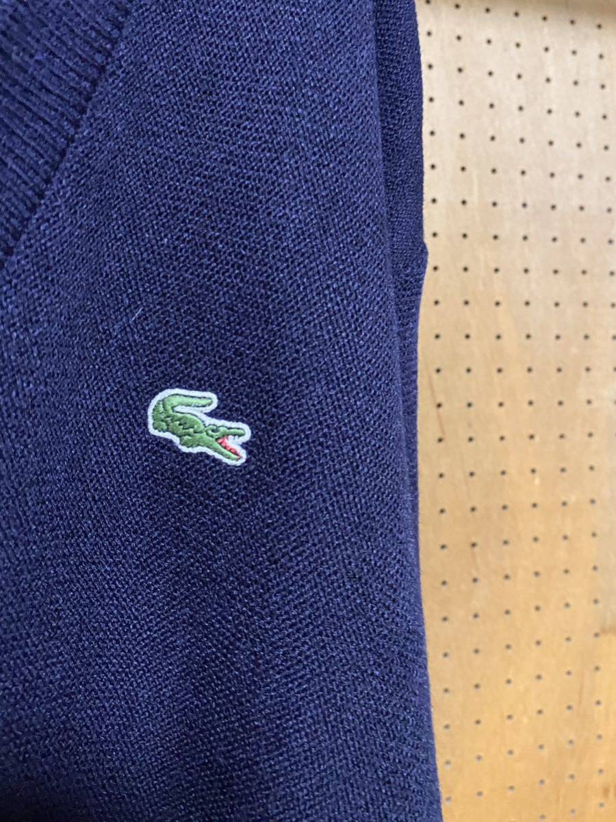 古着 70年代 70s LACOSTE ラコステ Vネック アクリル ニット セーター 紺 ネイビー E 2XL ビッグサイズ オーバーサイズ ビッグシルエット_画像3