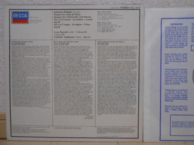 蘭DECCA SXL-6979 ハレル ブラームス チェロ・ソナタ アシュケナージ オリジナル盤_画像3