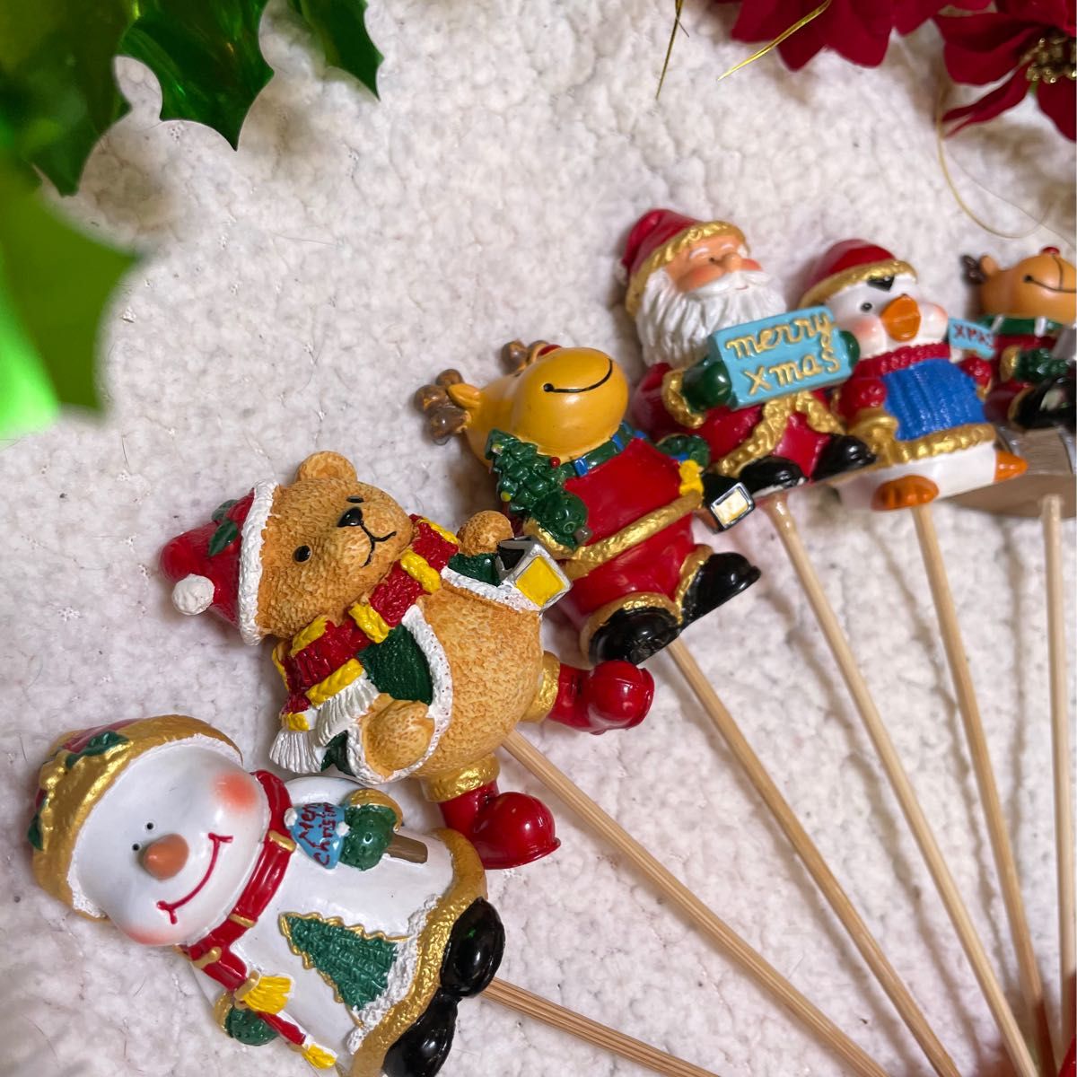 25 クリスマスピック ガーデンピック オブジェ 置き物 サンタ トナカイ 飾り ツリー スノーマン オーナメント グッズ 雑貨