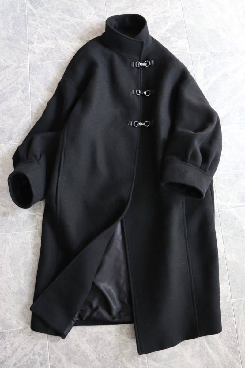 ZARA ザラ 大人素敵 スタンドカラー コート オーバーサイズ ふっくら袖 ウールブレンド ハイネック ロングコート クロス ブラック Mサイズ
