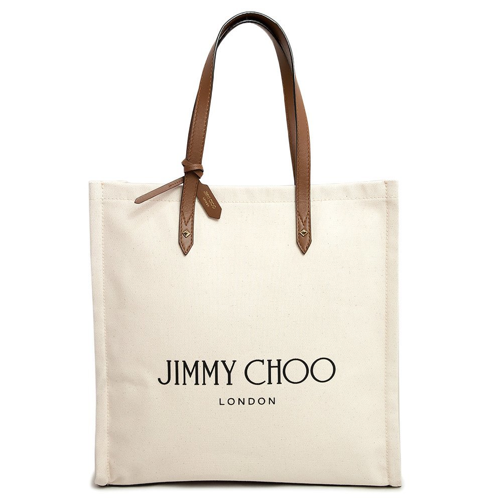 【大注目】 JIMMY （未使用　展示品）ジミーチュウ CHOO 212 FFQ ブラウン アイボリー レザー キャンバス トートバッグ TOTE LOGO トート ロゴ キャンバス、帆布
