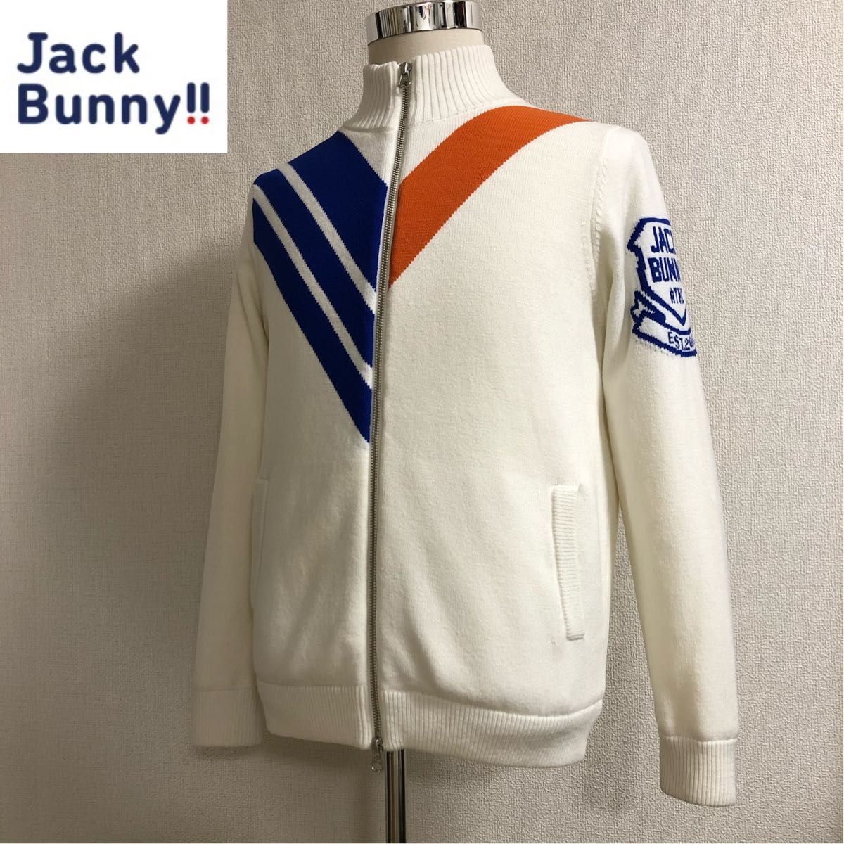 ジャックバニー ダブルジップ ニット ジャケット 裏地付 ホワイト ...