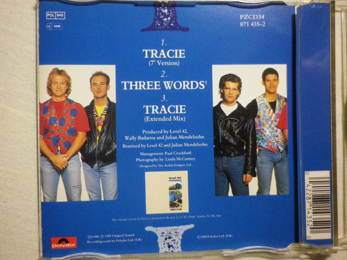 『Level 42/Tracie(1989)』(Polydor PZCD34 871 435-2,西ドイツ盤,3track,Three Words,Extended Mix,80's,UK,Jazz,Funk,Soul)_画像3