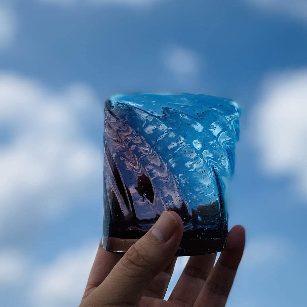琉球ガラス 美ら海ロックグラス 涼し気なパープル×ブルー 冷茶グラス コップ カップ グラス 270ml 吹きガラス製法 ひねり模様 鮮やか